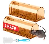 LULUCATCH Humane Mouse Traps 2 Pack | Live No Touch Catch and Release No Kill Rodent Traps | Reusable with Cleaning Brush | Pet Safe Indoor Outdoor for Mice, Rats, Chipmunks, Voles, Brown