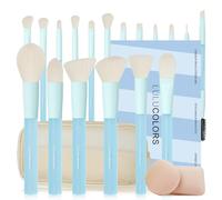 LULUCOLORS 18-Piece Light Blue Professional Makeup Brush Set - Translucent Rubberized Handles, Soft Synthetic Bristles for Face & Eye Makeup - Includes Travel Bag & Sponges,Complete Brush Collection