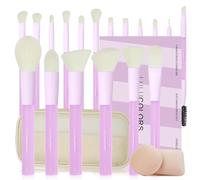LULUCOLORS 18-Piece Light Purple Professional Makeup Brush Set - Translucent Rubberized Handles, Soft Synthetic Bristles for Face & Eye Makeup-Includes Travel Bag & Sponges, Complete Brush Collection
