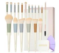 LULUCOLORS Colorful Series 18 Piece Makeup Brush Set with Soft, Cruelty-Free Synthetic Bristles, Matte Wooden Handles, 2 Latex Free Makeup Sponges & Travel Storage Bag - Brush