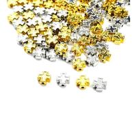 lulucross 100pcs 8mm Cross Beads Catholic Religious Bead Accessories Diy Rosary Beads Bracelet Necklace Gold and Silver Double Color