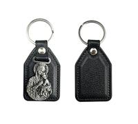 lulucross Catholic Keychain Silver Virgin Mary, Handmade with Imitation Black Leather for Men | Catholic Keychain | Car KeyRing | Party Favors Key Holder, Black, Medium