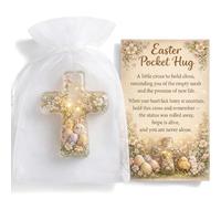 lulucross Easter Religious Pocket Cross with Prayer Card and Gift Bag - Miniature Comfort Cross Keepsake for Kids Adults, Christian Holiday Church Handouts & Party Favors (Light Up Bunny)