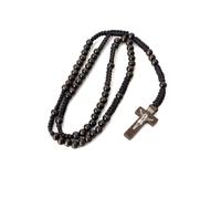 lulucross Handmade Wooden Rosary Necklace for Men - Religious Catholic Prayer Beads with Jesus Imprint Cross Pendant, Durable Wooden Necklace for Baptism, Daily Wear & Gifts (18.7 Inch)