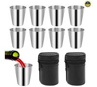 LuluDa 8 PCS Stainless Steel Shot Cups 30ml Metal Shot Glasses Portable Schnapps Cup Mini Camping Wine Drinking Glasses Mug with 2 PCS Black Leather Case for Hiking Picnic Camping Travel