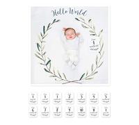 lulujo Baby’s First Year Milestone Blanket and Card Set | 47in x 47in| Hello World!
