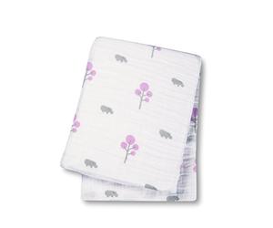 Lulujo Cotton Muslin Wrap (Hippos/Pink Tree)