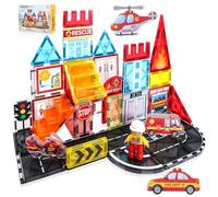 Lululans Magnetic Tiles for Kids, 42 Pieces Construction Magnet Tiles Set with Fire Theme Toys - Educational Travel STEM Toys for Ages 3+ Year Old