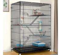 LULUMAIC 3/4-Tier Collapsible Cat Cage with 360°Caster Wheels, Cat Enclosure Indoor with Platforms and Ladder, DIY Cat Playpen with Tray, Detachable Metal Wire Kennels Crate,Black-36x22x50