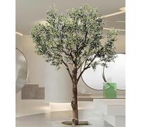 LULUMAIC Artificial Tree, 8ft Large Artificial Trees Artificial Indoor Outdoor Decor, Imitation Silk Plant with Natural Wood Trunk and Lifelike Fruits, Stand, Green, All Seasons