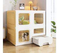 LULUMAIC Cat Cage - Cat Cages Indoor with Litter Box Cat Enclosure Easy Installation, No Tools Needed Closed Cat Litter Box Isolates Odor and Prevents Sand Splashing,Yellow-71 * 46.5 * 71cm