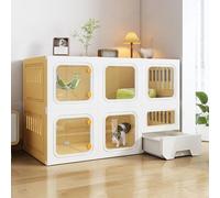 LULUMAIC Cat Cage - Cat Cages Indoor with Litter Box Cat Enclosure Easy Installation, No Tools Needed Closed Cat Litter Box Isolates Odor and Prevents Sand Splashing,Yellow-106 * 46.5 * 71cm
