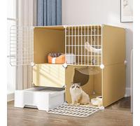 LULUMAIC Cat Cage, Cat Kennel,Outdoor Cat Enclosures,Cat Playpen, Small Animal Cages with Door and Closed Cat Litter Box Anti-Odor Splash Sand for Kitten, Bunny, Chinchilla,Yellow-b-75 * 49 * 75CM