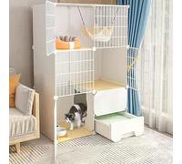 LULUMAIC Cat Cage, Cat Kennel,Outdoor Cat Enclosures,Cat Playpen, Small Animal Cages with Door and Closed Cat Litter Box Anti-Odor Splash Sand for Kitten, Bunny, Chinchilla,White-b-75 * 49 * 111CM