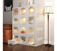 LULUMAIC Cat Cage, DIY Cat Enclosure, Cat House Pet Playpen for Cats, Cat Cage Indoor with Litter Box, Easy to Assemble Cattery, Large Exercise Place Ideal for 1-2 Cats,White-106x46.5x141cm