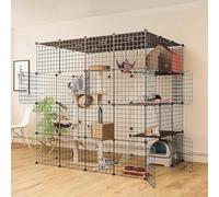 LULUMAIC Cat Cages Indoor, Cat Enclosures DIY Detachable Metal Wire Kitten Cage Pet Cat Kennel House with Door for Kitten Small Animals, Large Exercise Space for 1-3 Cats,147x111x146cm(A)