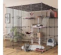 LULUMAIC Cat Cages Indoor, Cat Enclosures DIY Detachable Metal Wire Kitten Cage Pet Cat Kennel House with Door for Kitten Small Animals, Large Exercise Space for 1-3 Cats,147x147x146cm