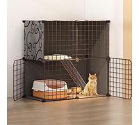 LULUMAIC Cat Cages Indoor Large, Cat Enclosure, Cat Cabinet Semi-Enclosed Cat Cage DIY Cat Playpen, Pet Fence Indoor, with Cat Nest + Cat Hammock + Cat Litter Box + Cat Bowl, for 1-3 Cat,Black