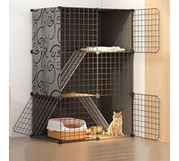 LULUMAIC Cat Cages Indoor Large, Cat Enclosure, Cat Cabinet Semi-Enclosed Cat Cage DIY Cat Playpen, Pet Fence Indoor, with Cat Nest + Cat Hammock + Cat Litter Box + Cat Bowl, for 1-3 Cat,Black