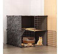 LULUMAIC Cat Cages Indoor Large, Cat Enclosure, Cat Cabinet Semi-Enclosed Cat Cage DIY Cat Playpen, Pet Fence Indoor, with Cat Nest + Cat Hammock + Cat Litter Box + Cat Bowl, for 1-3 Cat,Black