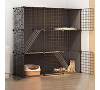LULUMAIC Cat Cages Indoor Large, Cat Enclosure, Cat Cabinet Semi-Enclosed Cat Cage DIY Cat Playpen, Pet Fence Indoor, with Cat Nest + Cat Hammock + Cat Litter Box + Cat Bowl, for 1-3 Cat,Black