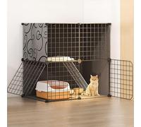 LULUMAIC Cat Cages Indoor Large, Cat Enclosure, Cat Cabinet Semi-Enclosed Cat Cage DIY Cat Playpen, Pet Fence Indoor, with Cat Nest + Cat Hammock + Cat Litter Box + Cat Bowl, for 1-3 Cat,Black