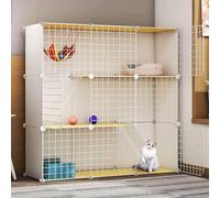 LULUMAIC Cat Cages Indoor Large, Cat Enclosure, Cat Cabinet Semi-Enclosed Cat Cage DIY Cat Playpen, Pet Fence Indoor, with Cat Nest + Cat Hammock + Cat Litter Box + Cat Bowl, for 1-3 Cat,White