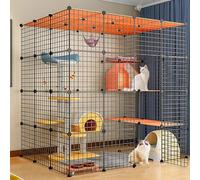 LULUMAIC Cat Cages Indoor Large with Roof, Kitten Pen, Cat House, Multi-layer Design, Easy To Assemble The Cattery, Various Sizes, 2 Colours,Package C-144 * 109 * 144-Black
