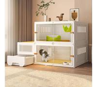 LULUMAIC Cat Cages Indoor with Litter Box - Kitten Cage for Indoor Cats, Ventilated and Breathable, Newly Upgraded Sliding Door for Easy Use Cat Enclosures Diy Cat Playpen,White-106 * 46 * 71cm