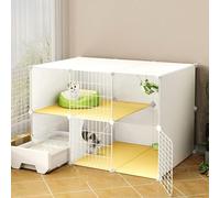 LULUMAIC DIY Cat Cage with Litter Box, Cat Enclosure with Transparent Panel, Cat Playpen with Ladder, Detachable Metal Wire Small Animal Cages, for Kitten Small Animals,White C-44x15x29