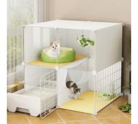 LULUMAIC DIY Cat Cage with Litter Box, Cat Enclosure with Transparent Panel, Cat Playpen with Ladder, Detachable Metal Wire Small Animal Cages, for Kitten Small Animals,White B-30x19x29