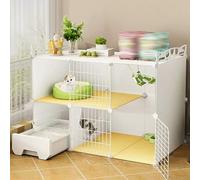 LULUMAIC DIY Cat Cage with Litter Box, Cat Enclosure with Transparent Panel, Cat Playpen with Ladder, Detachable Metal Wire Small Animal Cages, for Kitten Small Animals,White B-44x15x32