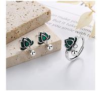 LULUMAIC Exquisite Green Ring Earring Set, 925 Sterling Silver Ethnic Style Jewelry Two-Piece Set, Charming Jewelry Gift for Yoga Lovers