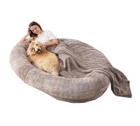 LULUMAIC Human Dog Bed, Giant Dog Bed for Humans Pets,Cozy Nap Bed for Medium Large Dogs,Faux Fur Fluffy Dog Bed with Removable Washable Cover (Khaki 190 * 95 * 30cm)