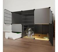 LULUMAIC Indoor Cat Cage, Cat Cages with Cat Litter Box, Large 2/3 Tier Detachable Metal Cat Cage, DIY Cat Playpen for Small Animal, Exercise Place Ideal for 1-3 Cat,Black-111X95X75cm