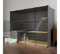LULUMAIC Indoor Cat Cage, Cat Cages with Cat Litter Box, Large 2/3 Tier Detachable Metal Cat Cage, DIY Cat Playpen for Small Animal, Exercise Place Ideal for 1-3 Cat,Black-147x49x111cm
