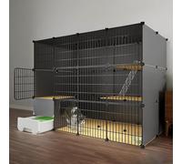 LULUMAIC Indoor Cat Cage, Cat Cages with Cat Litter Box, Large 2/3 Tier Detachable Metal Cat Cage, DIY Cat Playpen for Small Animal, Exercise Place Ideal for 1-3 Cat,Black-147X95X111cm