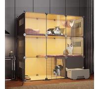 LULUMAIC Indoor Cat Cages Enclosures, Small Animal Cage Pet Cage, Outdoor Cat Enclosures Collapsible Pet Cage, Indoor Cat Cage with Litter Box, Easy to Assemble Cattery,Grey-109 * 49 * 109cm-b