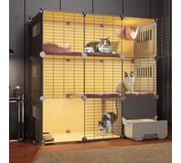 LULUMAIC Indoor Cat Cages Enclosures, Small Animal Cage Pet Cage, Outdoor Cat Enclosures Collapsible Pet Cage, Indoor Cat Cage with Litter Box, Easy to Assemble Cattery,Grey-109 * 49 * 109cm-a