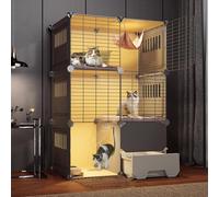 LULUMAIC Indoor Cat Cages Enclosures, Small Animal Cage Pet Cage, Outdoor Cat Enclosures Collapsible Pet Cage, Indoor Cat Cage with Litter Box, Easy to Assemble Cattery,Grey-75 * 49 * 109cm