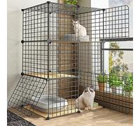 LULUMAIC Indoor Large Cat Cage DIY Expandable Dog Cage Wire Easy To Assemble Guinea Pig Cage Cat Carrier Outdoor Cat Fence Camping Great For 1-2 Cats Ferret Cage,Black-75x49x109cm/29.5x19.3x42.9in