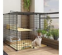LULUMAIC Indoor Large Cat Cage DIY Expandable Dog Cage Wire Easy To Assemble Guinea Pig Cage Cat Carrier Outdoor Cat Fence Camping Great For 1-2 Cats Ferret Cage,Black-75x75x73cm/29.5x29.5x28.7in