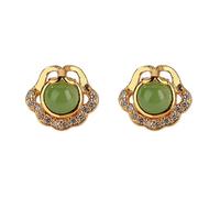 LULUMAIC Jade Stud Earrings for Women Men Green Earrings,Good Luck Handmade Anniversary