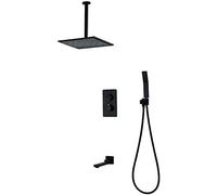 LULUMAIC perfect grade Brass Bathroom Shower Set Hand Hold Shower Head Black Square Sprayer Rainfall Hotel Family Bathroom