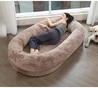 LULUMAIC Pet Ultra Large Size Dog Bed for Humans, Giant Bean Bag Bed for People Adults, Super Soft Comfy Washable Fuzzy Faux Fur Human Dog Bed for People Doze Off (Brown 175x90x30cm)
