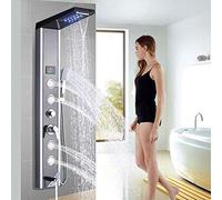 LULUMAIC Shower Panel Column Tower System Bathroom Waterfall Rainfall Temperature Screen with Handheld Shower Massage Jets Black Oil Rubbed Bronze