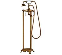 LULUMAIC Shower System Antique Brass Floor Mounted Sink Faucet Double Handle Bathroom Shower Set Standing Mixer Tap with Handheld Shower-Antique Brass_D