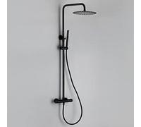 LULUMAIC Shower System, Thermostat Matt Black Mixer Brass Diverter Shower Set Bathroom Wall Mount Arm Diverter with 8-12 Inch Round Handshower, Shower Set,10 Inch