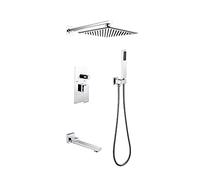 LULUMAIC Shower System with Tub Spout 10" Square Shower Head System with Handheld Combo Set, Wall Mounted Shower Faucet Set Complete,Chrome
