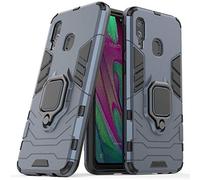 LuluMain Compatible with Galaxy A40 Case, Metal Ring Grip Kickstand Shockproof Hard Bumper Shell (Works with Magnetic Car Mount) Dual Layer Rugged Cover for Samsung Galaxy A40 (Navy Blue)